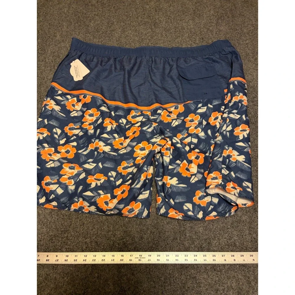 True Nation DXL Floral Insert Swim Trunks Men's 4XLT Blue Orange NWT